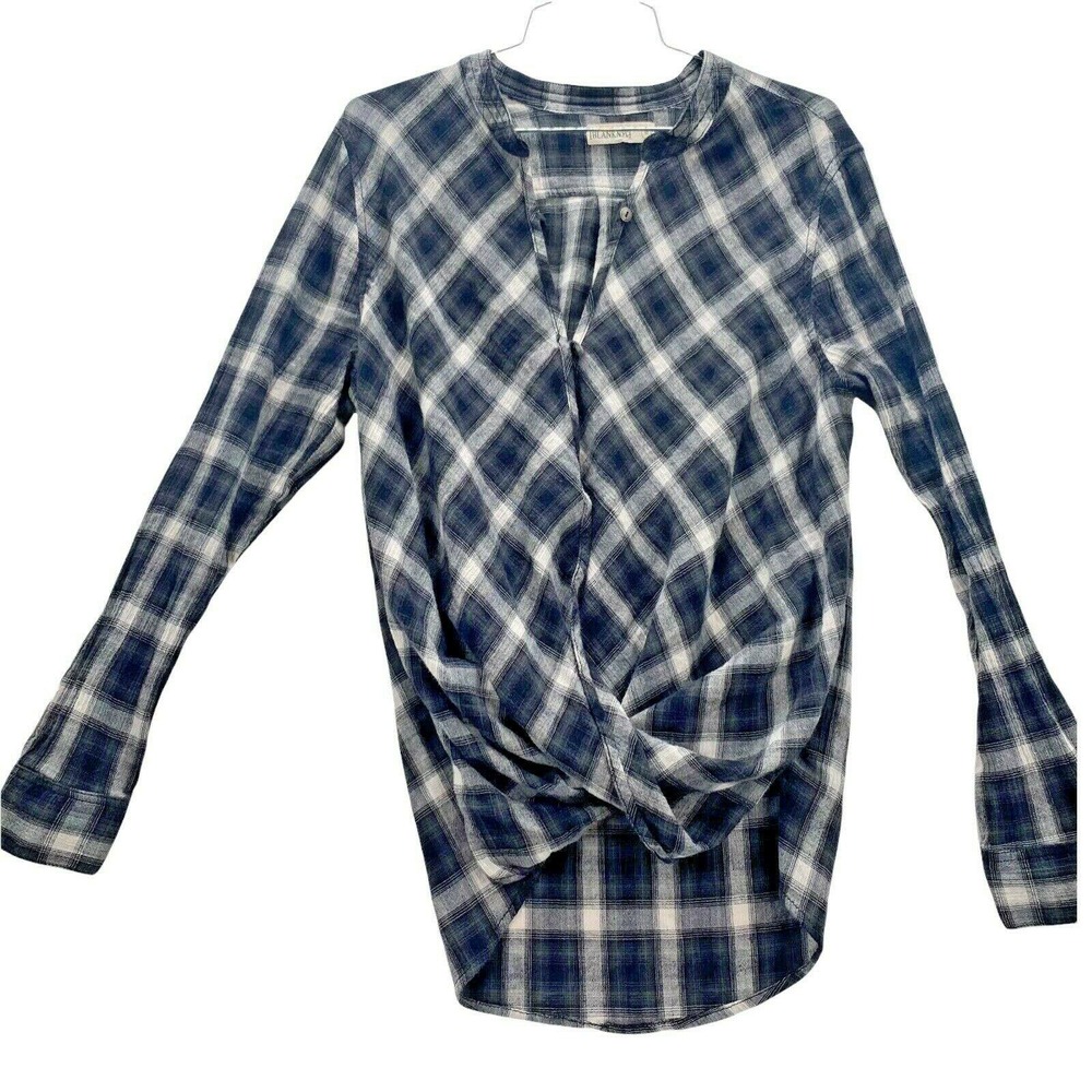 Blank NYC Shirt Medium Buffalo Plaid Twist Cotton Flannel Wrap Black White